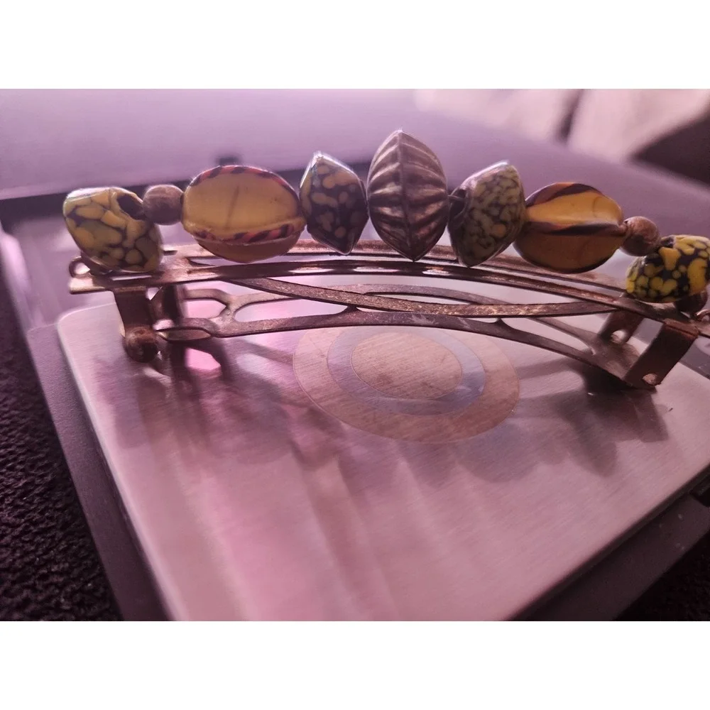 Unique‎ one of a kind Vintage Mixed Material Beaded Hair Barrette